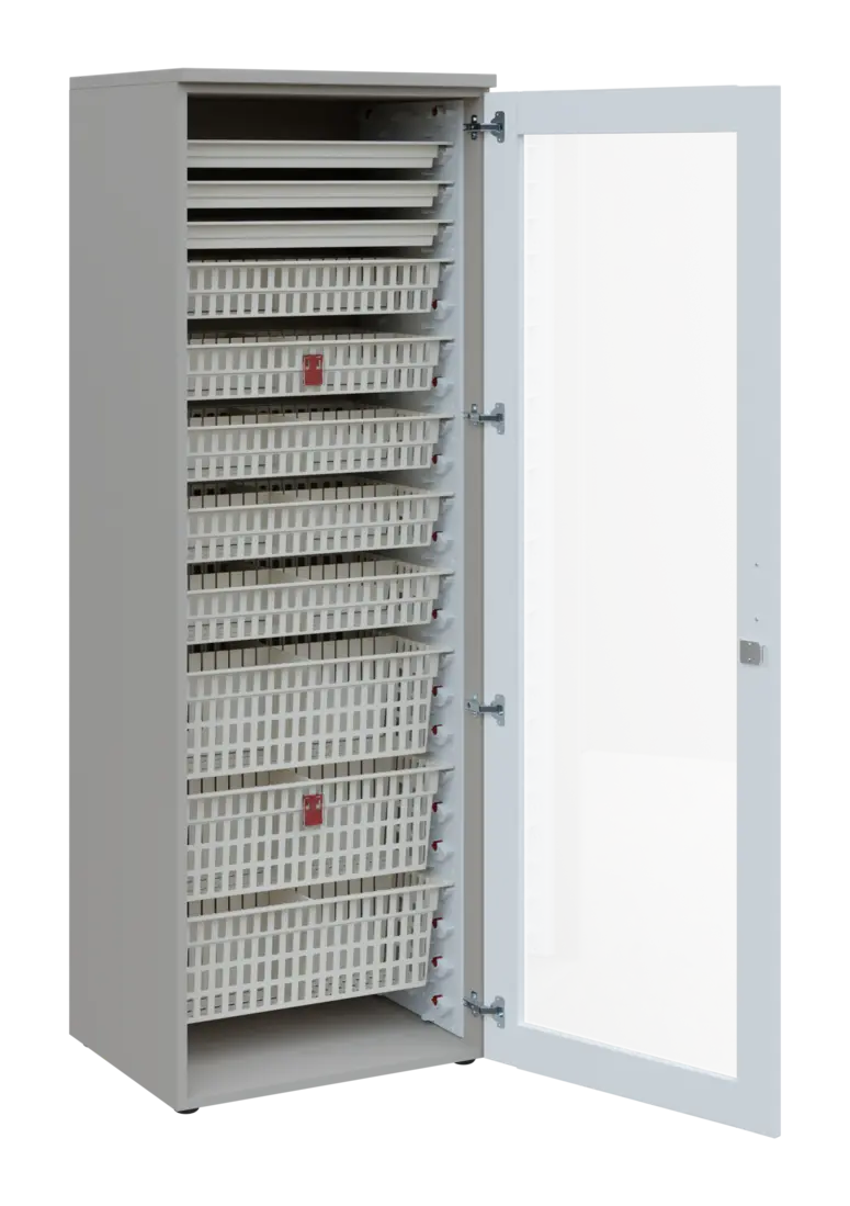 EUROMEDICA S - 66 ABS skříň léková boxová, 1-dveřová/prosklená, pravá, 1950x660x535, korpus šedý, dv